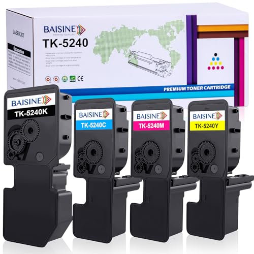 BAISINE Toner Kompatibel Kyocera Ecosys M5526cdw Ersatz für Kyocera TK-5240 TK-5240K TK-5240C TK-5240Y TK-5240M Toner für ECOSYS M5526cdn M5526cdw P5026cdn P5026cdw (4-Pack, Schwarz Cyan Gelb Magenta)