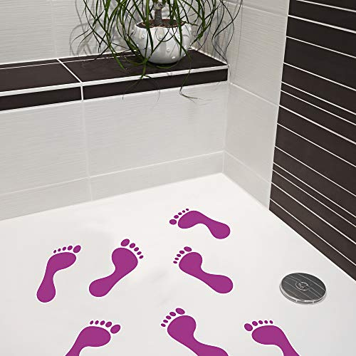 AnTina TAPES® Antirutsch Aufkleber Dusche Pads (8X Fußabdruck lila) | barfußfreundlich, für Dusche & Badewanne, pflegeleicht, wieder entfernbar, geprüfter Rutschschutz, inkl. Reinigungstuch