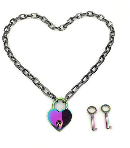 Succuba Padlock Necklace Chain Collar Choker Jewelry with Two Keys and Box for Women, Men and Pet, Metal, not known