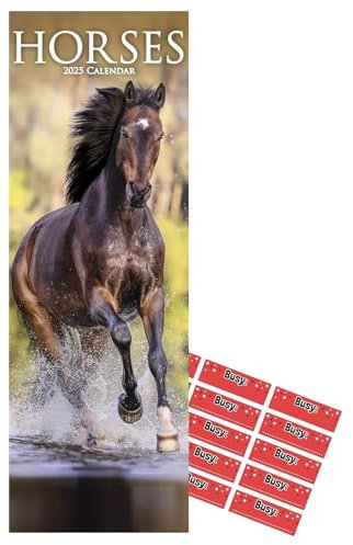 Pferde schmaler Kalender 2021 | Hunderasse Slimline Kalender | 12 Monate | mit Organisationsaufklebern