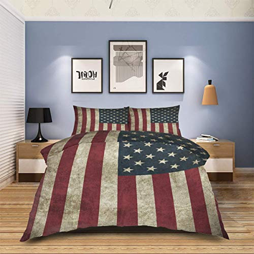 HARXISE 3 Stück Bettbezug American Flag Decor Vintage USA Flagge 1 Bettbezug 2 Standard Kissenbezüge Hotelqualität Bettwäsche-Set