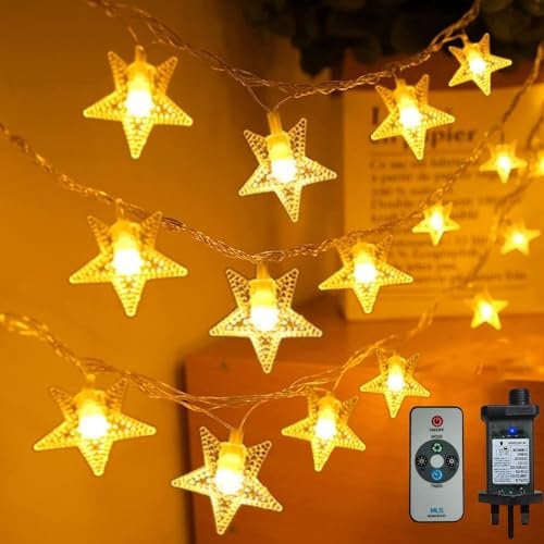 Plug in LED String Lights, Mains Powered 100 LED Star Christmas Lights with Remote Control 33 feet 8 Modes Fairy Lights for Girls Bedroom, Xmas Lights for Christmas Decoration Indoor Outdoor…