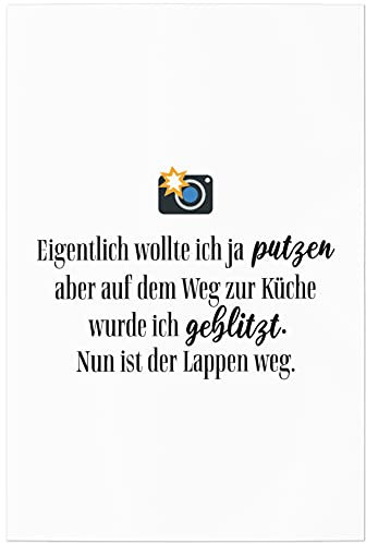 JUNIWORDS Poster, Eigentlich wollte ich ja putzen, Aber auf dem Weg zur Küche wurde ich geblitzt. Nun ist der Lappen Weg, 20 x 30 cm