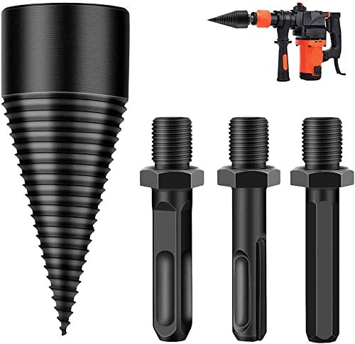 Wood Splitting Drill Bit, Log Splitter Drill Bit Set, 42mm Heavy Duty Drill Screw Cone Driver with 3 PCS Shanks,Log Splitter Screw Cone Kindling Firewood Splitter for Electric and Hand Drill (42mm)