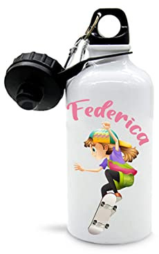 Mr. Gadgets Borraccia Personalizzabile con Nome Vari Modelli-Sport- Bambino-Bambina 500ml (Skateboard Bimba)