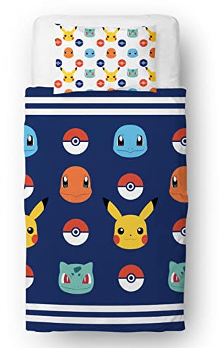 Pokemon Offiziell Lizenziertes Einzelbett-Bettbezug-Set für Kinder, Pikachu-Abzeichen-Design, wendbar, zweiseitig, Bettwäsche mit passendem Kissenbezug, Character World Brands Einzelbett-Set