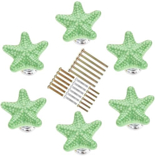 MayGreeny 6er Seesternförmiger Keramikgriff für Schränke, Schrankknöpfe, Möbelknöpfe, Schubladenknöpfe, Möbelgriffe Knauf für Schrank, Schublade,Schranktürknöpfe,Schubladengriffe (Grün)