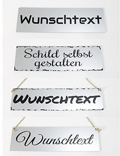 Generisch Wunschtext Schild Wetterfest Personalisiert Deko Alu Look aus Acryl, Silber