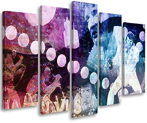 Feeby Leinwandbild 5-teilig 200x100 cm Porträt Abstraktion Elvis Presley Bild Wanddeko Wand Bild Kunstdruck Deko Wohnzimmer Schauspieler Popkultur Sängerin Violett