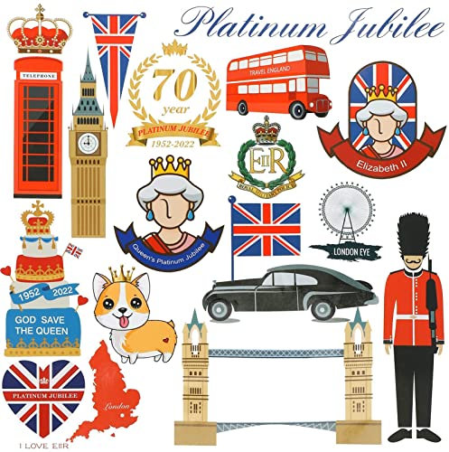 76 Stück Dekorations-Aufkleber zum Queen Jubilee | Union Jack Britische patriotische Dekoration für das 70. Königreich 2022 | PVC-Aufkleber Par -Dekorationen