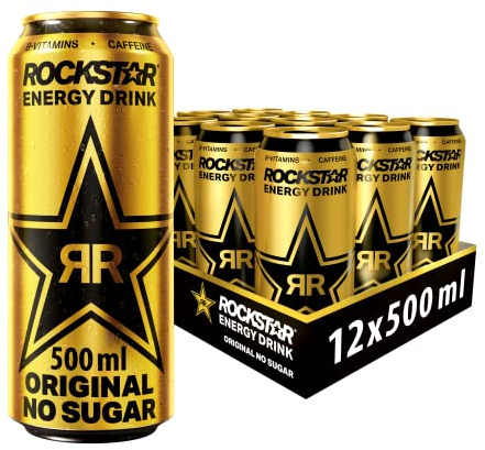 Rockstar Original Zero Bebida energética con cafeína y cero azúcar, pack de 12 latas de 500 ml, 6 litros en total