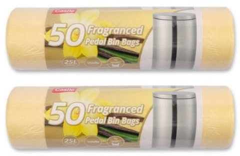 FabFinds Fragranced Bin Liners Plastic Bin Bags for Home Kitchen Office with Tie Handle (100X Vanilla, 25L)
