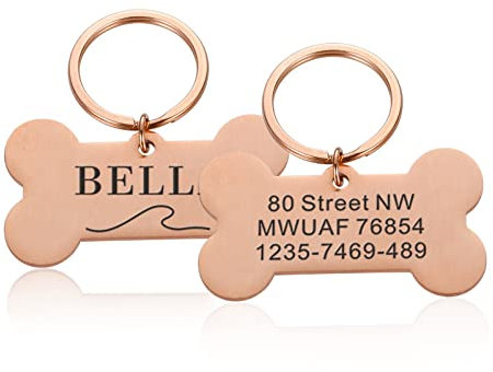 Personalisierter Haustier-ID-Tag für Katzen, Hunde, Schlüsselanhänger, gravierter Haustier-ID-Name für Katzen, Welpen, Hundehalsband, Anhänger, Schlüsselanhänger, Knochen, Haustierzubehör, Rosé