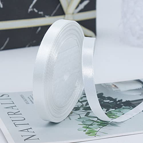 ZHIHUI Satinband Weiß 10mm, 22 Meters Dekoration Geschenkband Fein Schleifenband, Stoffband für Luftballons, Hochzeit, Taufe und Geburtstag Geschenke Der Valentinstag Verpackung von Geschenken