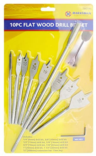 NEW 10PC FLAT WOOD SPADE HOLE CUT SAW DRILL BIT SET 6-32MM EXTENSION BAR HEX KEY | QUICK CHANGE HEX SHANK FOR WOODWORKING DIY LOVER CARPENTER