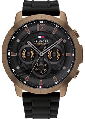 Tommy Hilfiger Montre Analogique Multifunction à Quartz pour homme avec Bracelet en silicone Noir - 1710491