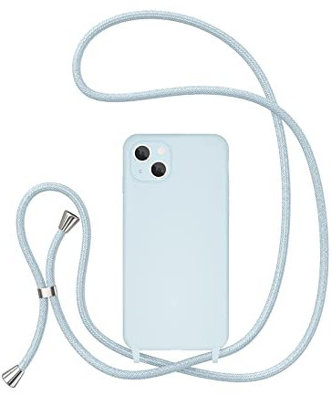 UEEBAI Crossbody Lanyard Phone case for iPhone 14 Plus 6.7 inch, Silicone Phone Cover Necklace Cord Strap Soft Shockproof Protective Case - Sky Blue
