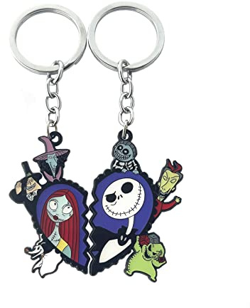 DEZHAN 2 Stück Halloween Nightmare before Christmas Horror Schlüsselanhänger, Jack Sally Zero The Dog Oogie Boogi Schlüsselanhänger für Mädchen, Frauen und Männer, 1, 1