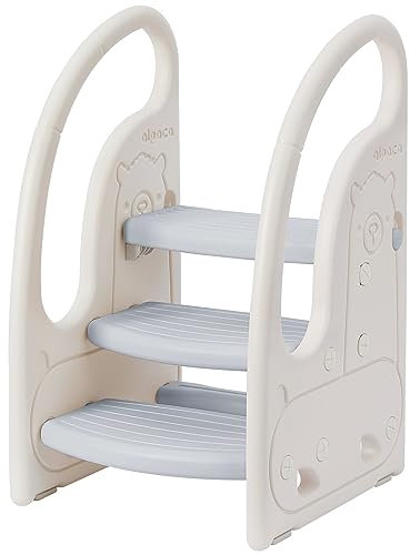 Onasti Taburete Niños, Taburete de 3 Pasos para Bebé, Taburete para niños pequeños, Altura Ajustable, Multifunción y Antideslizante Cocina, Cuarto de Baño (Gris)
