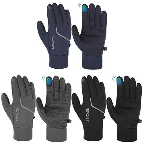 Newcotte 3 Paar leichte Laufhandschuhe für den Winter, Touchscreen, warme Handschuhe, kaltes Wetter, Thermohandschuhe für Herren und Damen, Schwarz, Grau, Blau, Nylon and Spandex