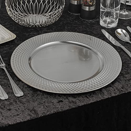 URBNLIVING 33cm Christmas Dinner Charger Plates Placemats Dining Table Setting Reusable Party Decor (Gloss Geo Silver, 12 Charger Plates)