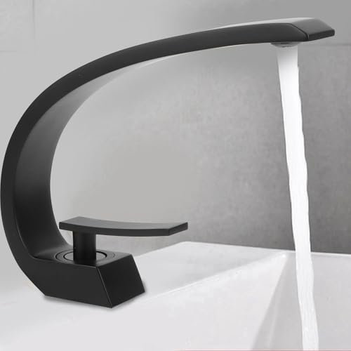 Natudeco Waschbeckenarmatur Badarmatur Wasserhahn Badezimmer Waschbecken Armatur Modern Waschtischarmatur mit Geräuscharmem Keramischem Ventilkern Schlauch für Waschbecken Badezimmer Schwarz