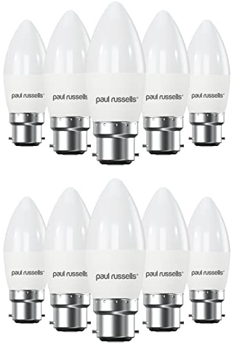 paul russells LED Candle – Dimmable Bayonet Fitting Light, 5.5W 470 LM B22 C37 LED Bulbs, 40w Equivalent, 6500K Daylight, Dimmer BC Energy Saving Ceiling Lightsbulbs, Pack of 10