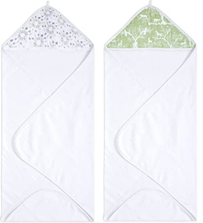 aden + anais Harmony AD217 - Juego de 2 Toallas con Capucha de Muselina, Toalla de Rizo 100% algodón con Capucha de Muselina, Envoltura Suave para baño y Ducha para bebés, Naturaleza, árboles, Verde