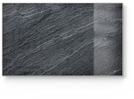 DEQORI Frühstücksbrett Glas | klein 23x14 cm | Motiv Klassischer Schieferstein | Design Schneidebrett für Küche | Frühstücksbrettchen antibakteriell & rutschfest | Glasplatte & Servierplatte