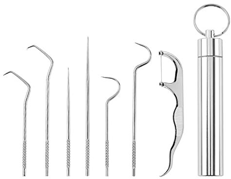 Juego de palillos de dientes de acero inoxidable 304, 7 piezas de palillos de dientes portátiles de metal y titanio, juego de palillos de dientes reutilizables de acero inoxidable 304, tenedor de