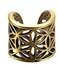CHICNET Handgefertigte Ear Cuff Messing Ohrmanschette Boho Tribal Design, Dread Beads Perlen Blume des Lebens Ohrring Fake Helix Piercing Damen Herren Ohrklemme gold antik