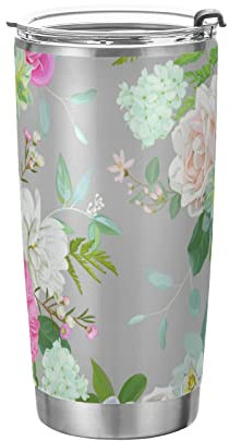 Tumbler Vintage Flower Insulated Coffee Cup Beverage Container Office Travel Mug with Straw and Lid 20oz Back to School Gift