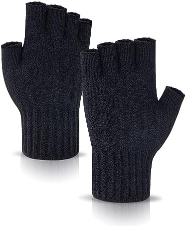 Kiiwah Fingerlose Handschuhe für Herren Und Damen, Strick Fingerhandschuhe Ohne Fingerkuppen, Weich Fleece Handschuhe Ohne Finger für Tippen, Radfahren, Fahren, Camping, Laufen