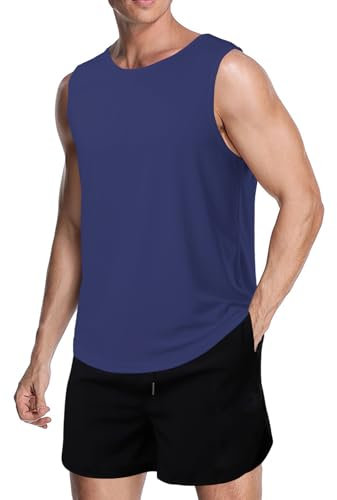 meioro Herren Mesh Tank Top, Schnell Trocknende Atmungsaktives Tanktop Muscle Activewear Tops, Sport Rundhals T-Shirt Männer Sommer Gym Workout Weste Atmungsaktives Training Shirt(Marine Blau,XL)