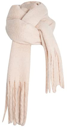 XXL Schal Klassisch Streifen Schal mit Fransen Langer Schal Großer Winter Warmer Großer Schal Winter Schals Damen Schal Cremefarben Strickschal mit Fransen einfarbig lang Wollschal (Khaki, One Size)