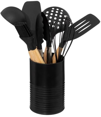 5five - pot métal noir à ustensiles avec 7 accessoires
