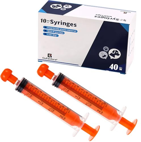 Gufastore 40pcs 10ml Syringes with Caps for Industry Lab Pet Feeding (Orange)