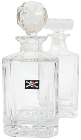 Pirate Jolly Roger Cut Crystal Glass Decanter & Golf Ball Style Stopper 660