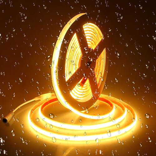 ALITOVE COB LED Streifen 5M Selbstklebend Warmweiß 3000K LED Band Außenbereich Wasserdicht 240LEDs/M DC 24V für für Schlafzimmer Haus Garten Terrasse (kein Adapter und Controller)