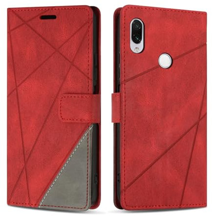 SONWO Coque pour Redmi Note 7 / Redmi Note 7 Pro, Protection Housse Etui en Cuir PU Portefeuille avec Emplacements Cartes et Fonction Support pour Redmi Note 7 / Redmi Note 7 Pro, Rouge