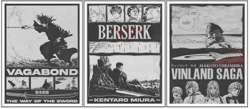 Ouroboros Art & Design Anime-Poster Berserk Vagabond Vinland Saga, 3 Stück, 30,5 x 40,6 cm, ungerahmt