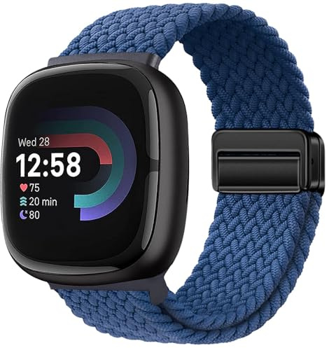 Yeahxing Armband kompatibel mit Fitbit Versa4-3-Sense2-1 - Magnetverschluss | Geflochtenes Nylon, weich, elastisch, atmungsaktiv. Mit Magnetverschluss. Passend für Fitbit Versa 4/3, Sense 2/1.