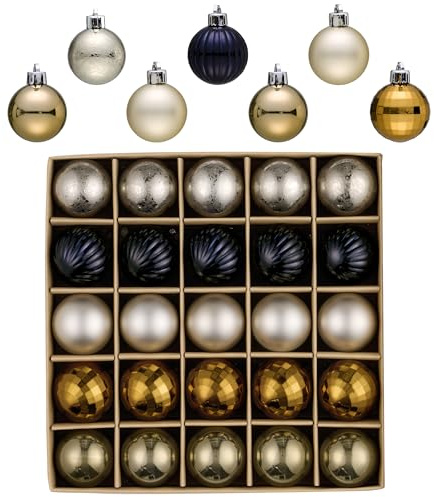 Valery Madelyn 25 Stück Weihnachtskugeln,4cm mini Christbaumkugeln Weihnachtskugel Bruchsicher,Bronze Schwarz Weihnachtsbaumschmuck Christbaumschmuck mit Aufhänger für Weihnachtsdeko