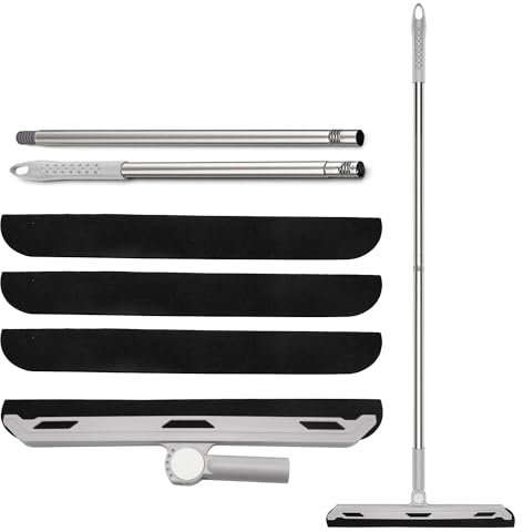 ZSMJAER Rasqueta para Suelos y Ventanas, Escobilla Telescópica con Cuchilla de 3 x Repuesto, Gran rasqueta de 38 cm de Silicona Flexible, Escoba raspadora Suelo Exterior, escobilla de Ducha