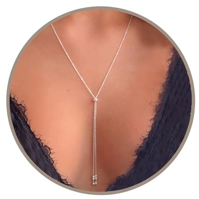 Annika Bella Handmade Adjustable Sterling Silver Lariat, Sliding Bead Drop Shape Necklace, Dainty Elegant Y Necklace, Bridal Jewelry, Delicate Gift for Her