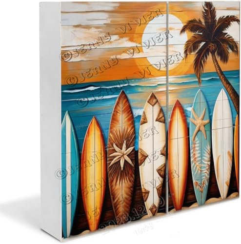 Surfbretter Holz-Schild, Surf-Geschenke für Freunde, Sommerschild für Regal, Landhausküche, Dekoration, kleine Tafelaufsätze für Regal, Holzblockschilder für Schreibtischdekoration, 17,8 x 17,8 cm