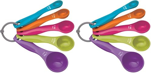 SHATCHI, 5 Spoons for Measuring Food, Durable, Stain Resistant and Dishwasher Safe Plastic, Kitchen Utensils Baking Set, Multicolour (Pack of 2)