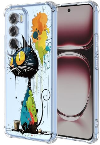 YUXING Funda Transparente para OPPO Reno 12 Pro 5G / Reno12 Pro 5G - Diseño de Patrón Fresco Lindo Golpes Protección Carcasa Delgado TPU Suave Prueba Case (Black Cat)