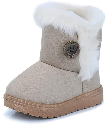 Yeeteepot Stivali da Inverno per Bambine e Ragazze Calda Fodera Stivaletti Bambini Invernali Caldo Scarpe All'aperto Morbide Peluche Piatto Stivali Beige 22 EU = Etichetta 23
