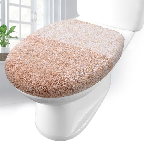 Arotive Soft Microfiber Bathroom Toilet Lid Cover, 17.5x15, Beige | Machine Washable Seat Covers, Stays in Place Rubber Backing, Fits Most Round, Elongated and Oblong Lids, Accessories Decor